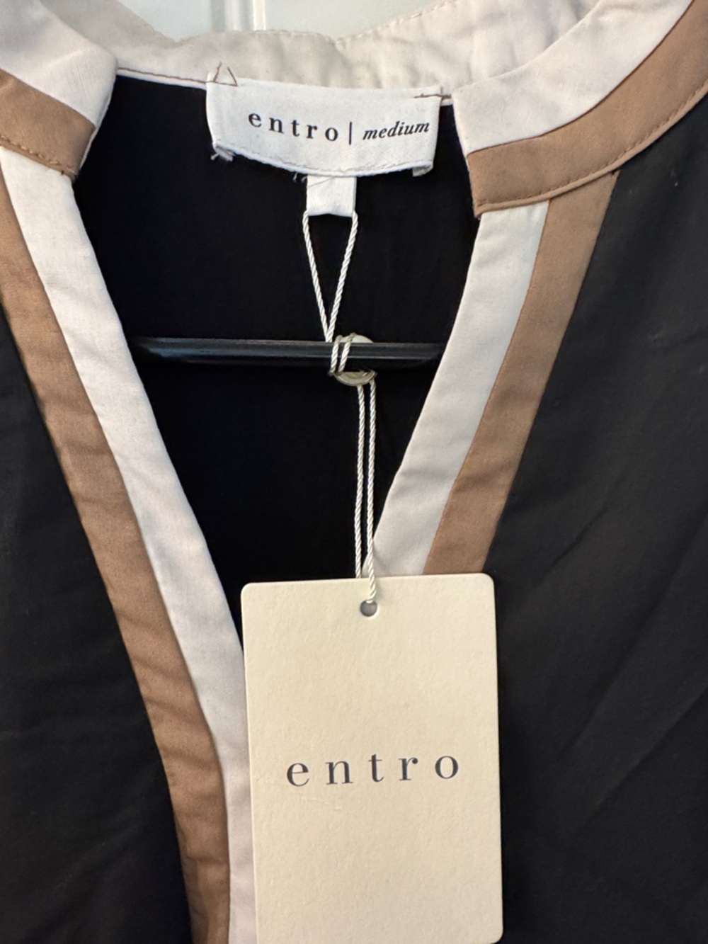 Women's New Entro Black Tunic with Tan & White Trim - Picture 2 of 4